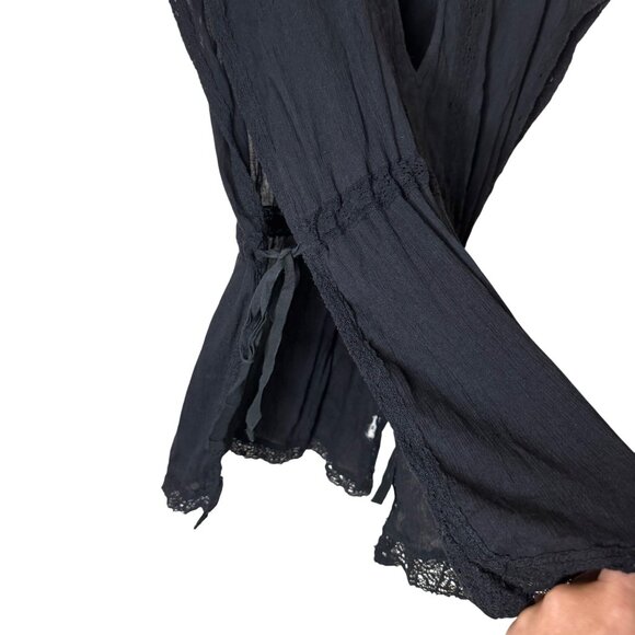 Abercrombie & Fitch Black Boho Lace Tunic Top XS/S Open Sides Tie Waist Coverup - Picture 2 of 6